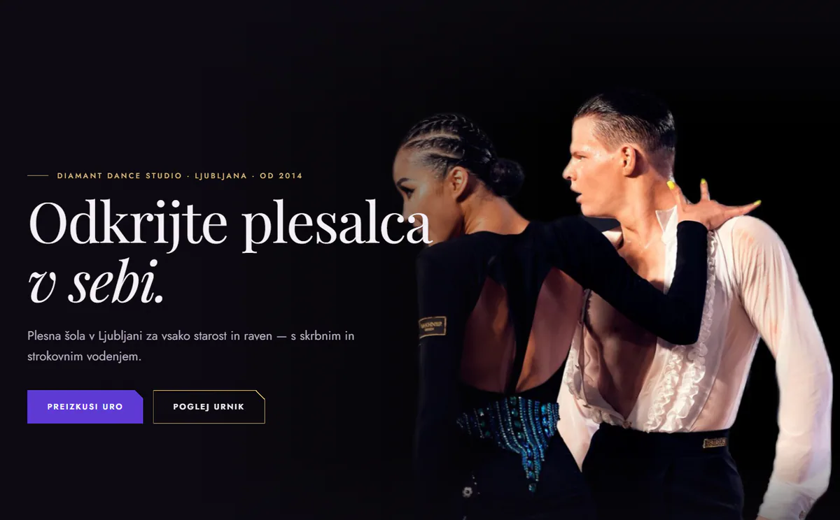 Domača stran plesne šole Diamant Dance