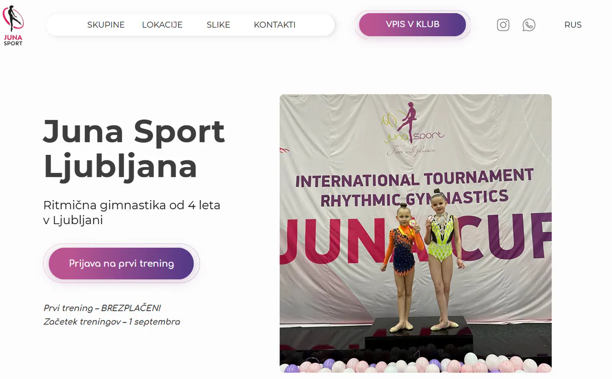 Domača stran kluba ritmične gimnastike Juna Sport