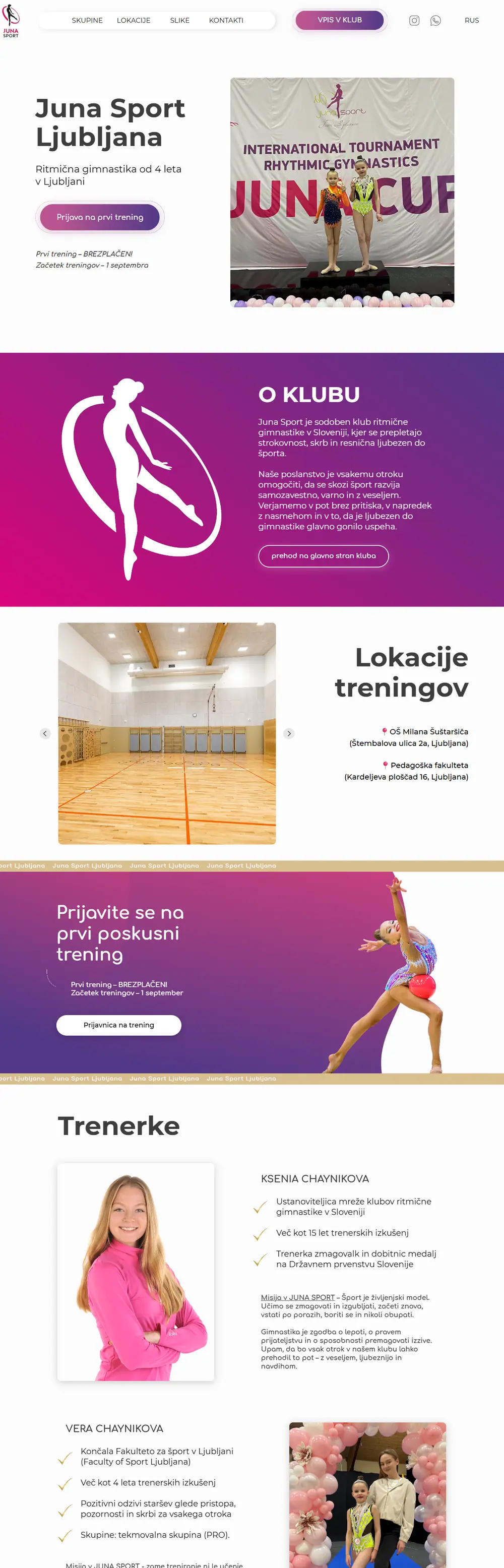 Celotna stran športnega kluba Juna Sport