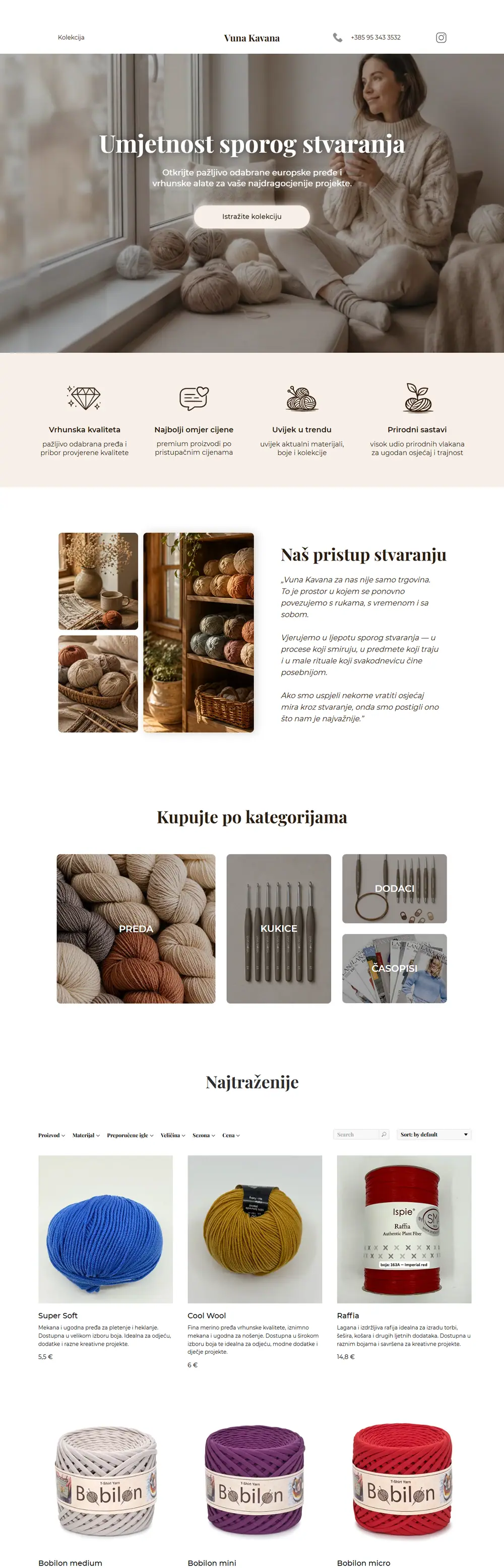 Celotna stran spletne trgovine Vuna Kavana